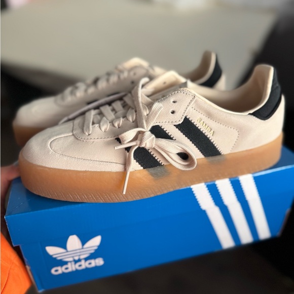 adidas Shoes - Adidas Samba women’s sneakers size 10 Cream With Black Stripes and Gum soles